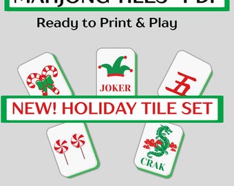 Juego de fichas de Mahjong americano imprimible para fiestas: a todo color y blanco y negro (descarga digital)