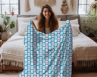 Couverture de mahjong : motif carreau éclatant, tissu doux minky