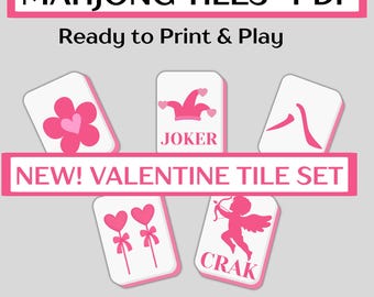 Juego de fichas de Mahjong americano para San Valentín imprimible: a todo color (descarga digital)