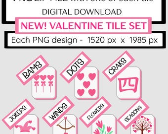 Mahjong Tile Set Valentine Edition: PNG & Printable PDF (Digital Download)