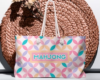 Oversized Mahjong Tote Bag: 100% Spun Polyester, Thick Rope Handles
