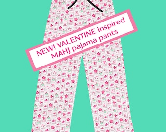 Mahjong Pajama Pants: Valentine Tile Print, Relaxed Fit