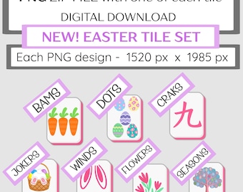 Mahjong Tile Set Easter Edition: PNG & Printable PDF (Digital Download)