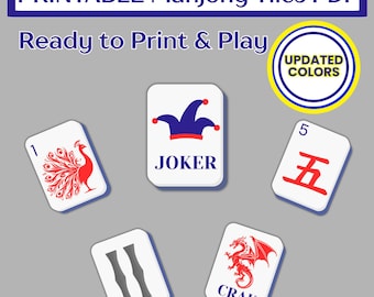 Printable American Mahjong Tile Set: Full Color (Digital Download)-Navy and Red