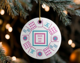 Ceramic Mahjong Christmas Ornament: Matte Finish, Gold String