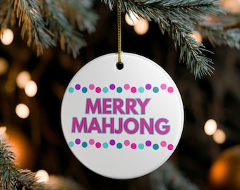 Ceramic Mahjong Christmas Ornament: Matte Finish, Gold String