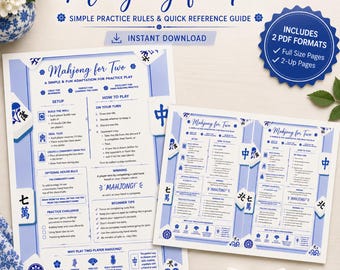 Mahjong for Two Printable Guide, Beginner Rules, Quick Reference Sheet (PDF Download)