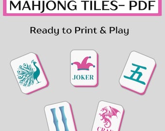 Afdrukbare Amerikaanse mahjong-tegelset: kleur en zwart-wit (digitale download)