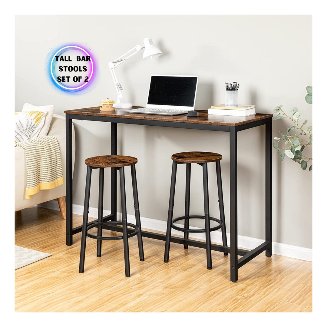 Set of 2 Bar Stools Kitchen Round Bar Chairs With Footrest Etsy