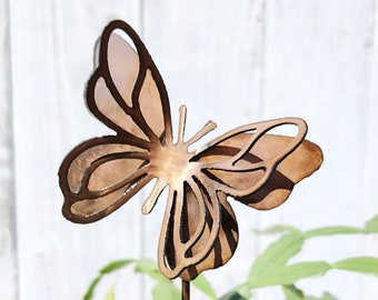 Small Succulent Planter Stake for Butterfly Lover 3D Butterfly Garden Stake for Indoor Plants Luxury Steel Metal Copper Patina Planter Stake