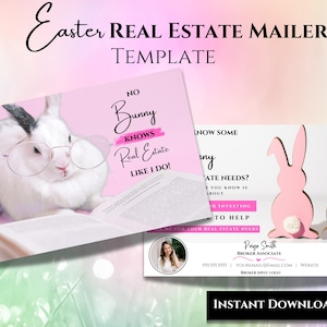 Cartolina primaverile dell'agente, cartolina pasquale immobiliare, marketing immobiliare, biglietto "Conosci un po' di coniglietto", pop-by primaverile, modello Canva, scarica