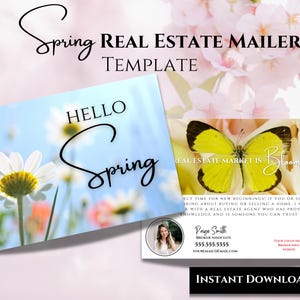 Grundbesitz Hallo Frühling Postkarte, Realtor Frühling Karte, Realtor Farming Karte, Immo vermarkten, bearbeitbar, Canva, Instant Download