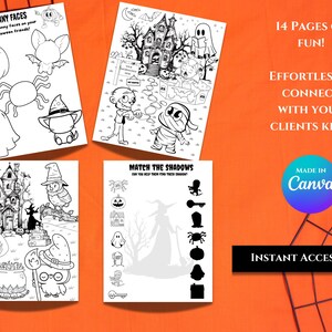 Op de afbeelding: Een set van 14 printbare Halloween kleurplaten voor kinderen. De pagina's bevatten een verscheidenheid aan Halloween-thema's, waaronder geesten, pompoenen, vleermuizen, uilen en een spookhuis. De pagina's zijn zwart-wit en klaar om in te kleuren.