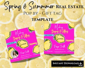 Real Estate Spring Gift Tag: Realtor Pop By Seasonal Marketing (Editable Canva Template, 3.5x3.5in, Printable Design)