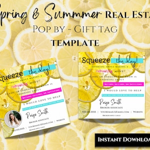 Realtor Pop By Tags - Real Estate Spring Gift Tag, Summer Editable Template, DIY Easy Peasy Lemon Squeezy Agent Farming