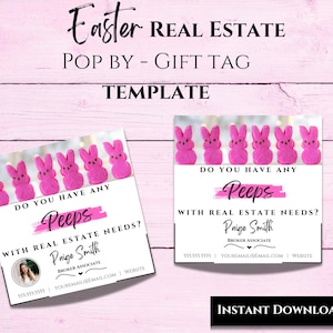 Etichette regalo per agente immobiliare di Pasqua e primavera, etichetta pop-by per marketing dell'agente, modello modificabile stampabile, etichetta regalo per agente immobiliare, marketing immobiliare, Canva