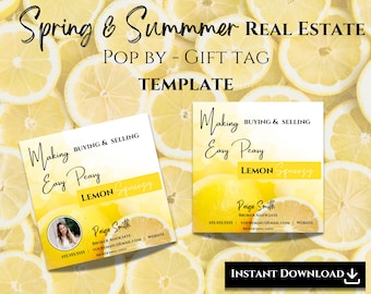 Real Estate Spring Gift Tag: Quirky Realtor Pop By Cards, Printable Canva Template | DIY Marketing, 3.5x3.5in