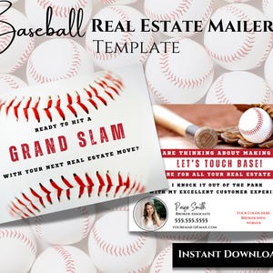 Frühlings-Immobilienpostkarte, Immobilenmarketing, Makler-Baseball-Mailer, Makler-Farming-Karte, bearbeitbare Canva-Vorlage, Social-Media-Vorlage