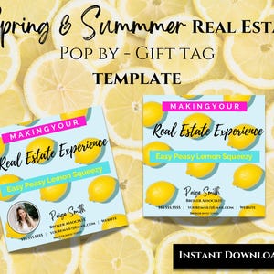 Real Estate Spring Gift Tag, Summer Realtor Pop By Tags, Printable, DIY Editable Real Estate Template,Easy Peasy Lemon Squeezy Agent Farming