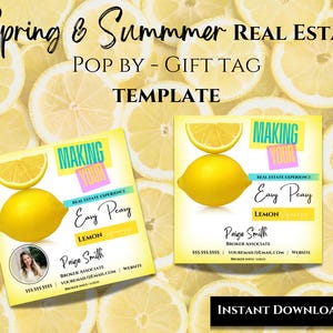Real Estate Spring Gift Tag, Summer Realtor Pop By Tags, Printable, DIY Editable Real Estate Template,Easy Peasy Lemon Squeezy Agent Farming