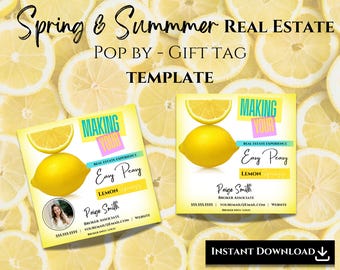 Real Estate Spring Gift Tag - Realtor Pop By Marketing Tool - Modern Design, Editable Canva Template, Seasonal Client Gift