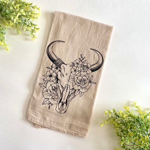 Flower Bull Skull Flour Sack Towel