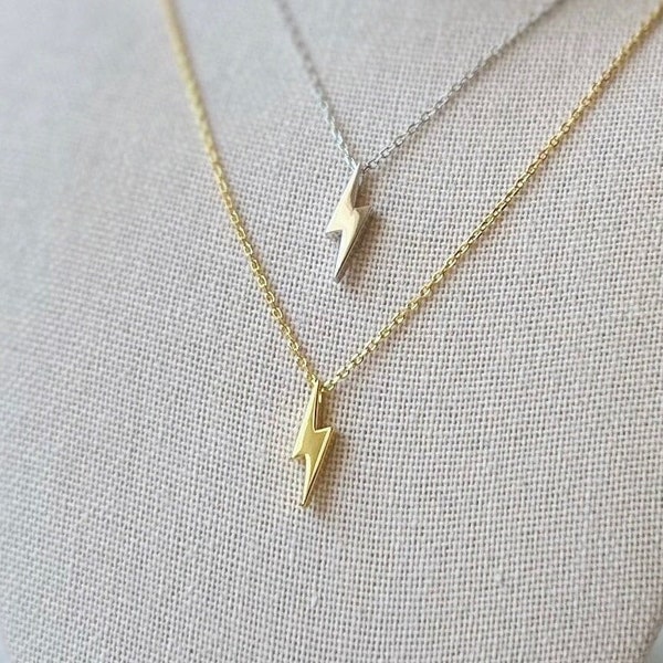 Gold, Silver Lightning Bolt Charm Necklace, Silver Lightning Bolt Necklace,  Small lighting Bolt Necklace,18k Gold Vermeil,Non Tarnish.