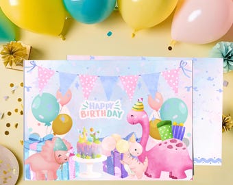 Linda tarjeta de cumpleaños de dinosaurio, tarjeta de cumpleaños imprimible y sobre, descarga digital.