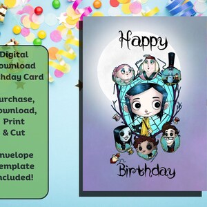Cartão de aniversário Coraline, cartão de aniversário, cartão de aniversário para impressão, digital, cartão e envelope, Coraline, botões, cartão de feliz aniversário