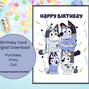 Bluey Birthday Card, Birthday Card, Printable Card, Digital, Stripe and ...