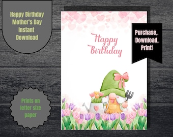 Joyeux anniversaire Gnome, fête des mères Gnome, maman, carte maison, imprimable, carte Gnome, carte et enveloppe, carte imprimable, téléchargement, carte