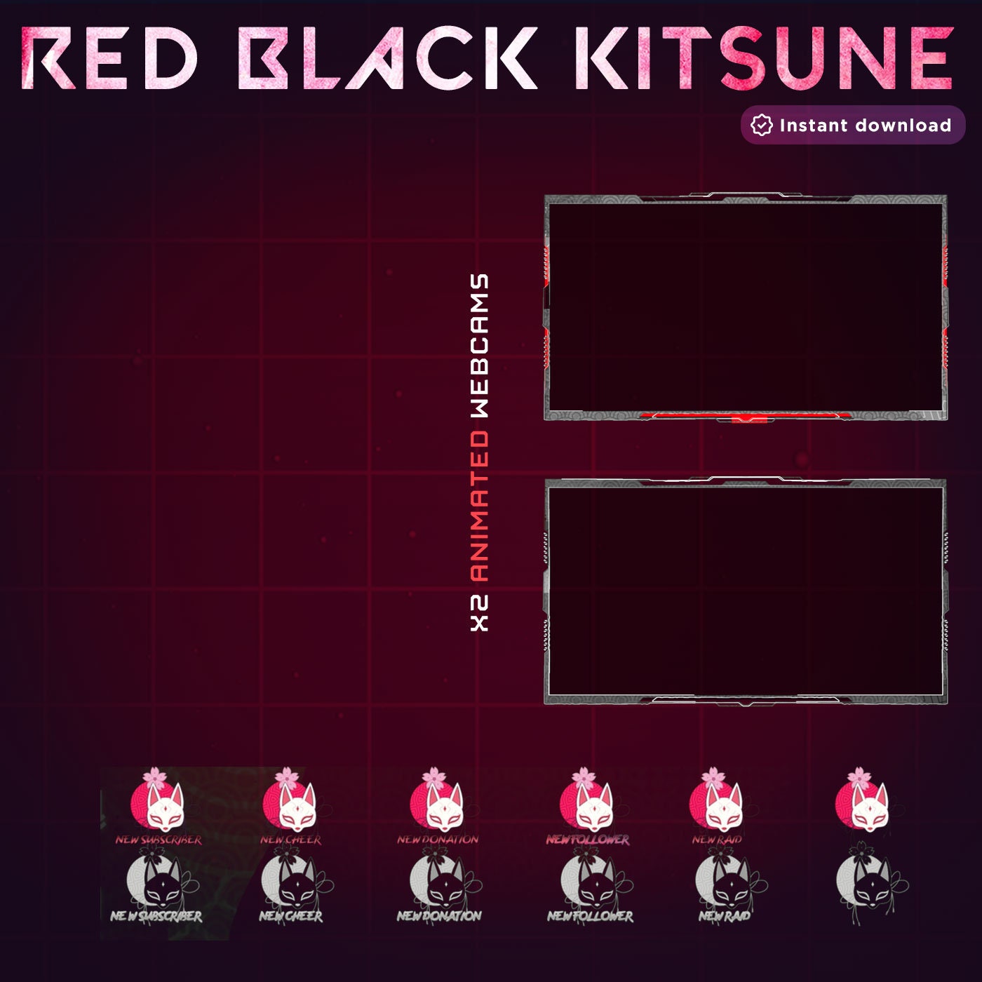 Animated Black Kitsune Stream Package for Twitch Streamers Japanese ...