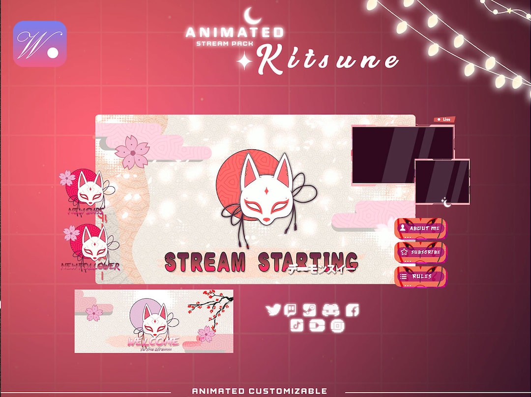 Animated White Kitsune Stream Package for Twitch Streamers Japanese ...