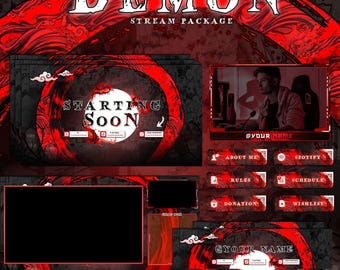 Package Demon Stream Full Twitch Stream Overlays Flux animé pour les streamers Twitch Package rouge de superpositions d'anime