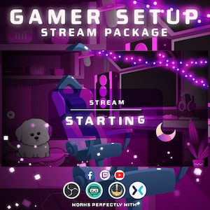 Animated Twitch Screens PC Room Aesthetic Lo-fi Pink Game Room Stream Screens with Coffee Night Sky Twitch Package