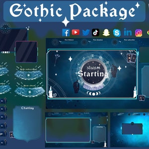 Premium Goth Witch Stream-paket Fullständiga Twitch-stream-överlägg Animerad stream för Twitch-streamers Blue Fantasy-överlägg