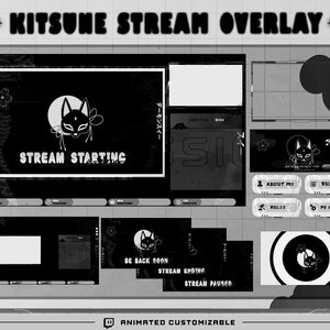 Animated Black & White  Kitsune Stream Package For twitch streamers Japanese Kitsune Alerts for Twitch Overlay Red Kitsue Animated