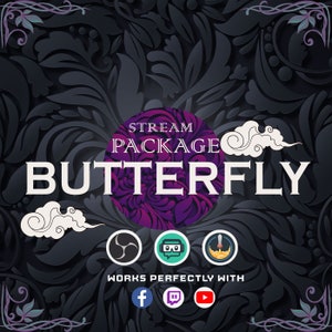 Animated Purple Butterfly Stream Package Fully Customizable Custom Chat with Integrated Alerts for Twitch & Streamelements For Twitch Stream