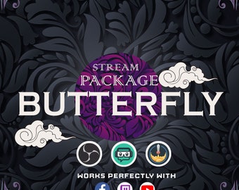 Animiertes Lila Schmetterling Stream Paket Vollständig anpassbarer Benutzerdefinierter Chat mit integrierten Warnungen für Twitch & Streamelementen für Twitch Stream