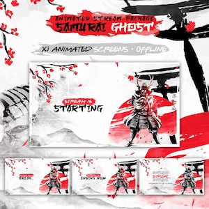 Premium Samurai Stream Package Full Twitch Stream Overlays Animated Stream for Twitch Streamers Red Japanese overlays Package