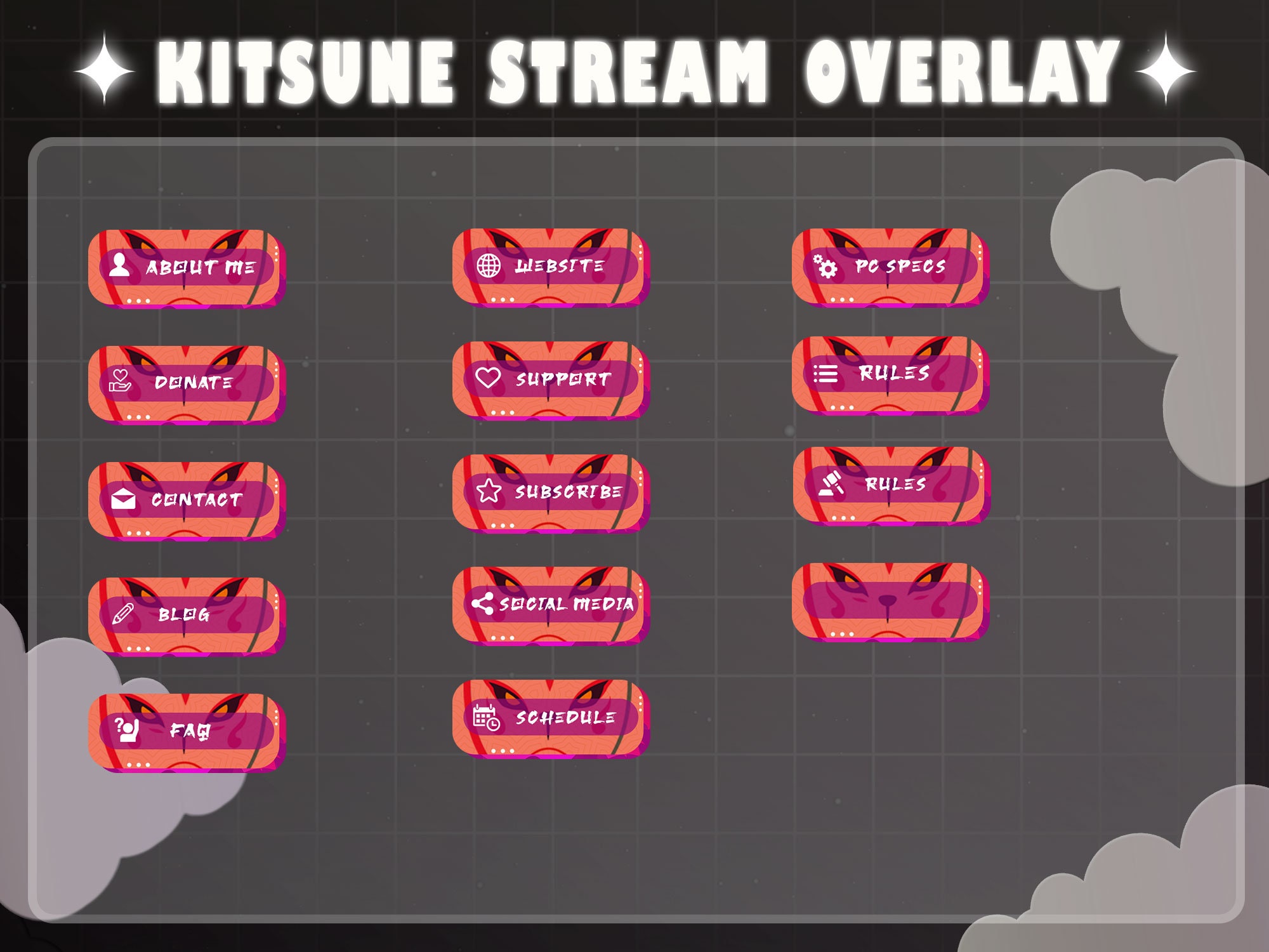Animated White Kitsune Stream Package for Twitch Streamers Japanese ...
