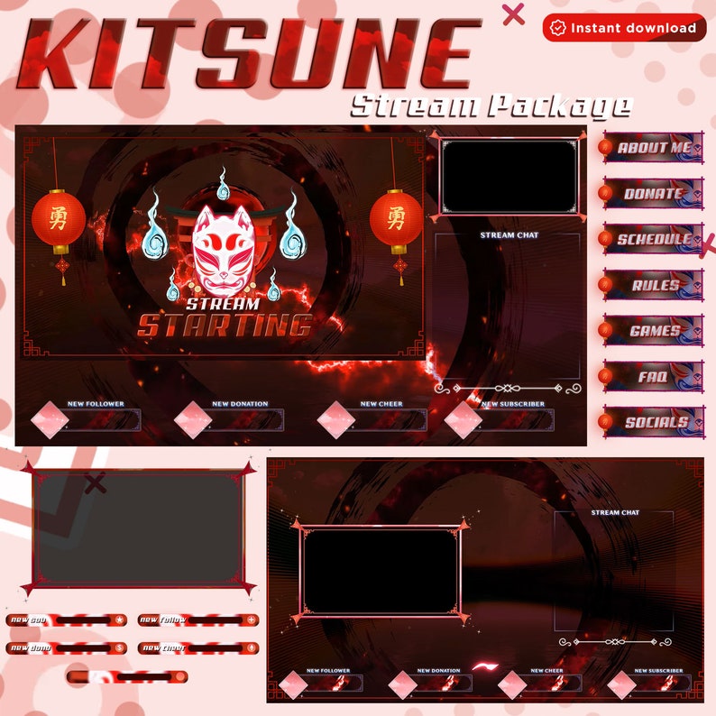 Animated Black Kitsune Stream Package for Twitch Streamers Japanese ...