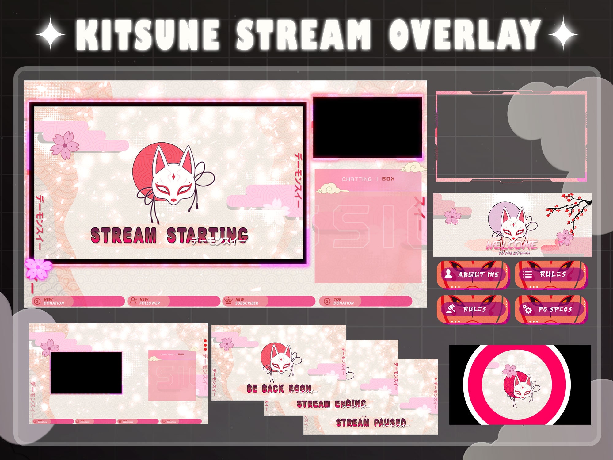 Animated White Kitsune Stream Package for Twitch Streamers Japanese ...