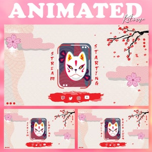 Animated Kitsune Stream Package For twitch streamers Japanese Kitsune Alerts for Twitch Overlay Red Kitsue Animated Kitsune Overlays Twitch