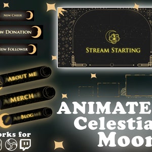 Premium Celestial Stream Package Full Twitch Stream Overlays Animated Aesthetic Stream for Twitch Streamers Yellow overlays