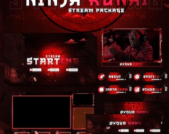 The Ninja Stream Package Full Twitch Stream Overlays Animated Stream for Twitch Streamers Red Anime overlays Package Anime