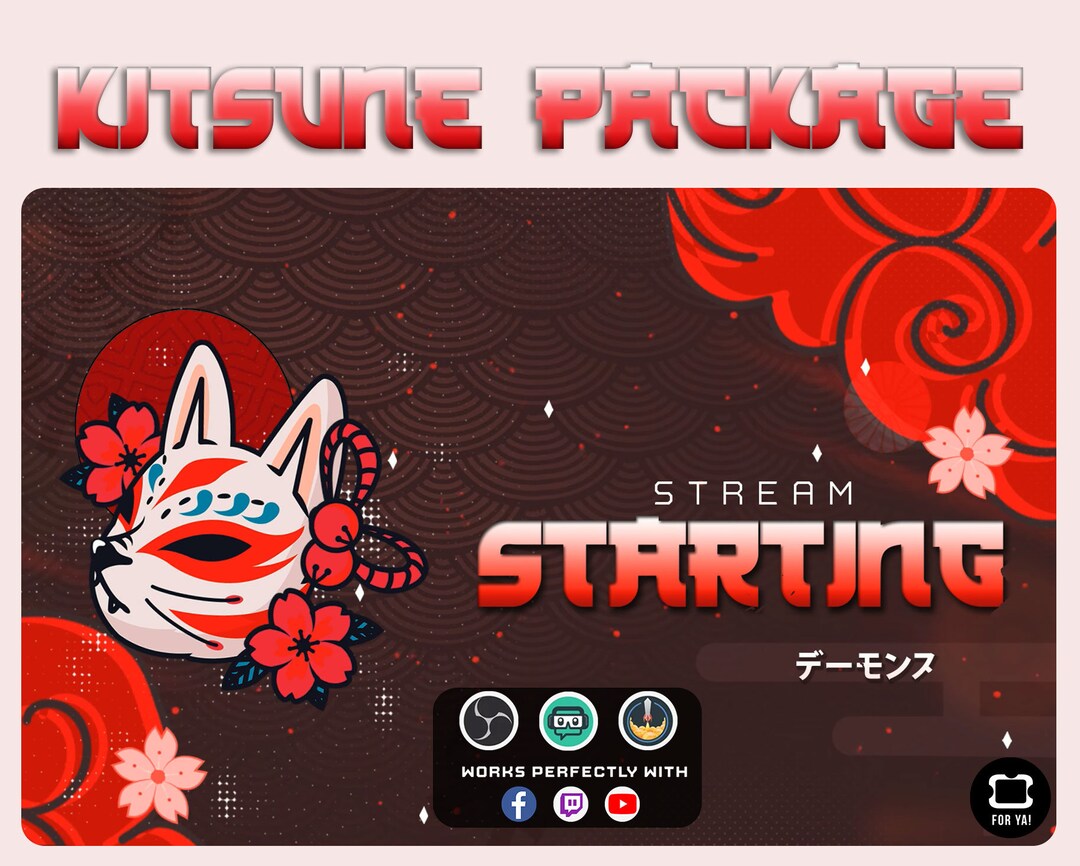 Animated Red Kitsune Stream Package for Twitch Streamers Japanese ...