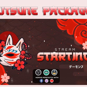 Animated Red Kitsune Stream Package For twitch streamers Japanese Kitsune Alerts for Twitch Overlay Red Kitsue Animated