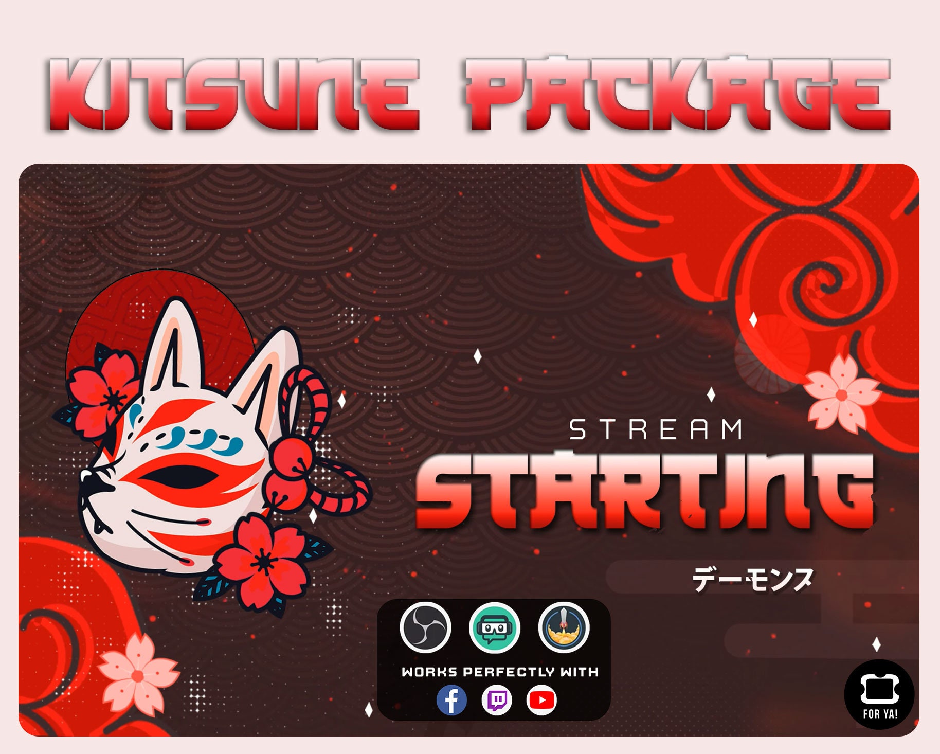 Animated Red Kitsune Stream Package for Twitch Streamers Japanese ...