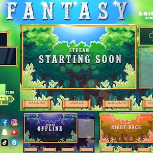 Pacote Premium Fantasy Stream Sobreposições completas de Twitch Stream Stream de RPG animado para Twitch Streamers Sobreposições Green Fantasy Pacote Pixel Art
